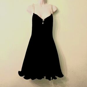 New Ashlee by California Black Chiffon Dress with White Pearl Straps Size 8